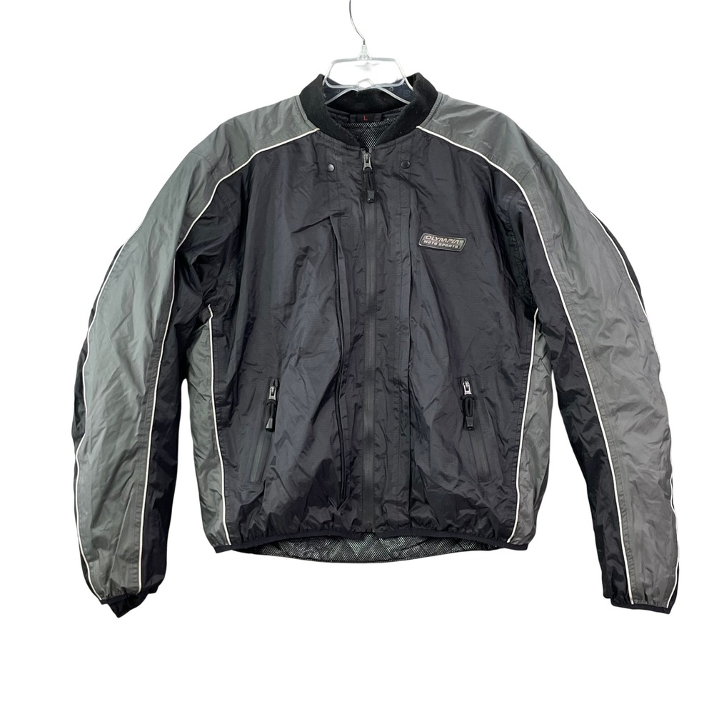 Olympia Moto Sports Jacket Mens L Black‎ Gray Riding Ripstop Quilted Liner Mesh